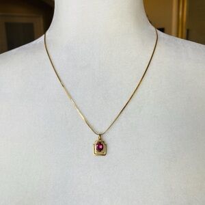18KT Gold Pendant with Red Gemstone 14KT Gold Chain